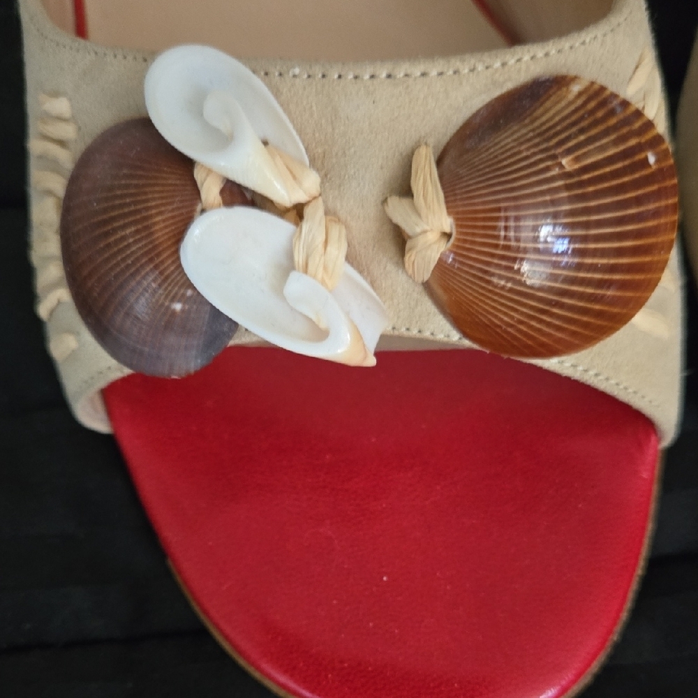 Jimmy Choo Red And Tan Mules With Shell Accents - image 2